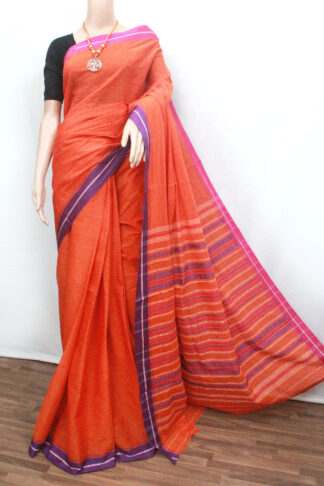 orange begampuri cotton saree, original begampuri cotton saree, handloom