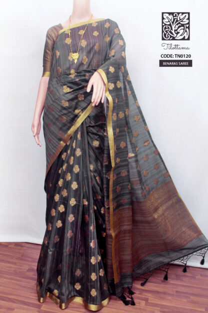 grey banarasi handloom saree, banarasi silk saree, banarasi saree