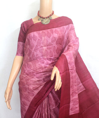 pink tussar saree