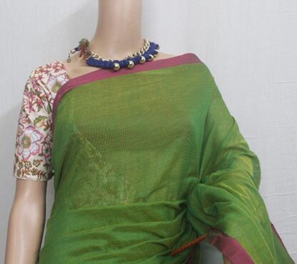 green cotton handloom saree with blouse piece