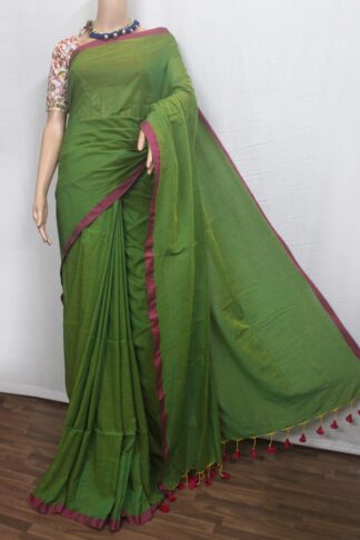 green cotton handloom saree with blouse