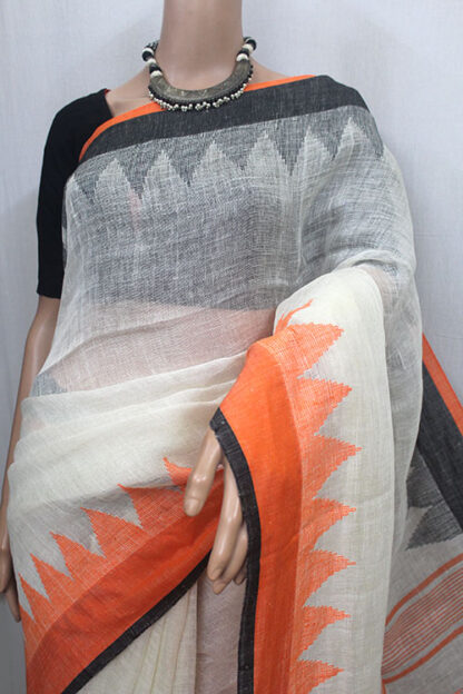 template border linen saree