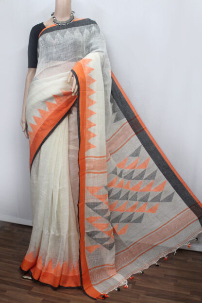 white linen jamdani saree