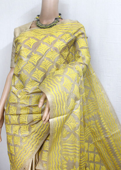 Bengali kantha stitched tussar saree