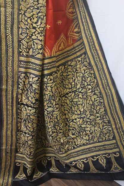 black and rust pure silk saree