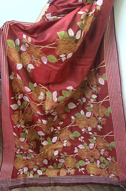 rose kantha pure silk saree