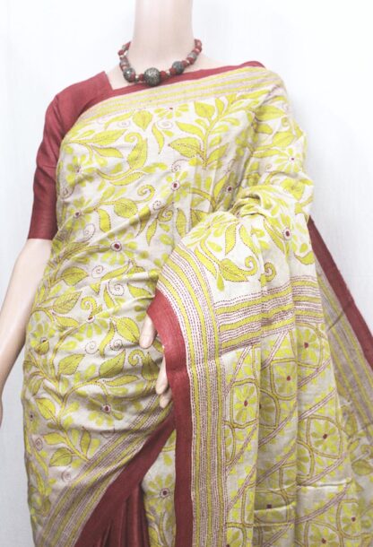 Hand Kantha Stitch Tussar Saree (KS0359) - Image 2