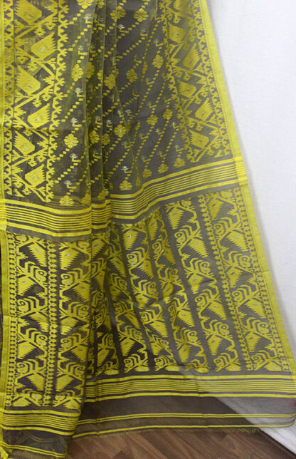 yellow jamdani saree