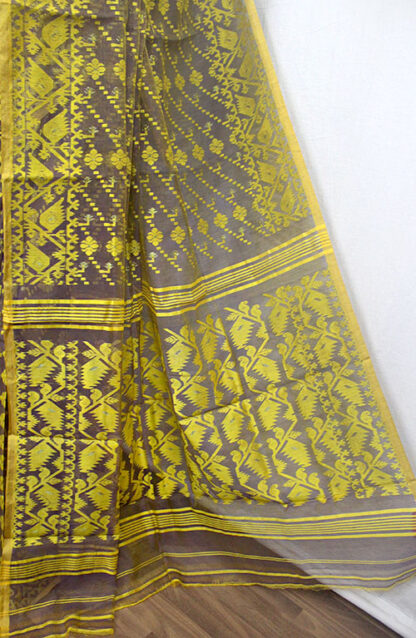 yellow soft dhakai saree