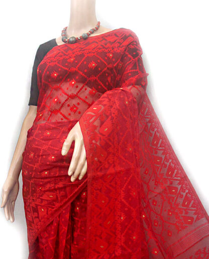 red soft dhakai saree