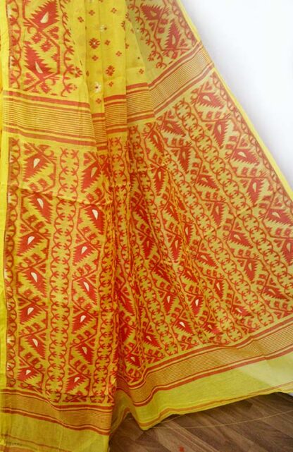 red yellow jamdani saree for marriage
