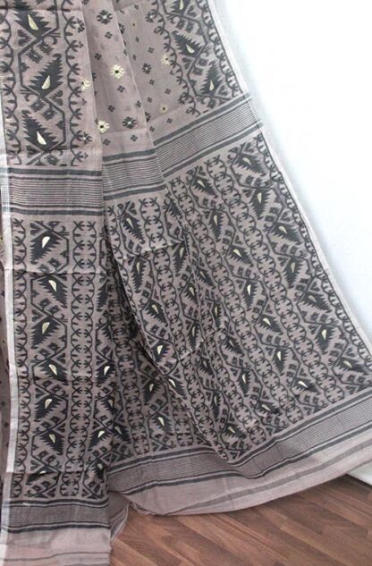 grey and black soft dhakai jamdani, soft dhakai saree