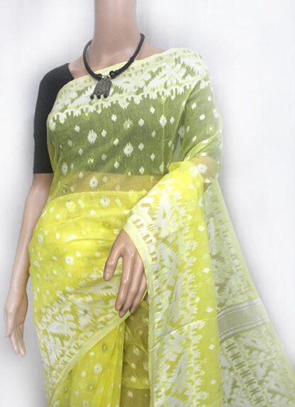 yellow-white soft jamdani saree