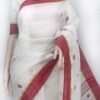 red border white linen saree