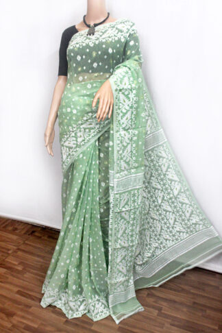 pista-green soft jamdani saree
