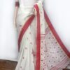 red-white linen jamdani saree with blouse piece