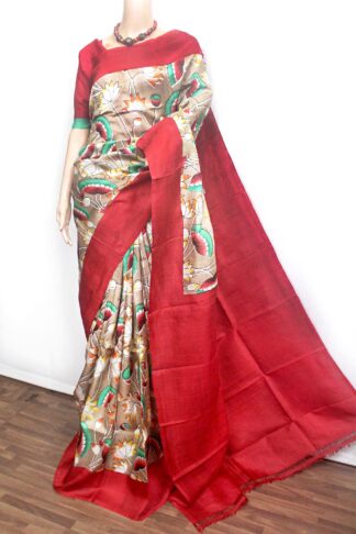 red border pure silk saree, bishnupuri pure silk saree - murshidabad pure silk