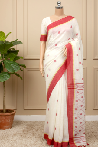 Red-White Linen Jamdani Saree (TL0330)