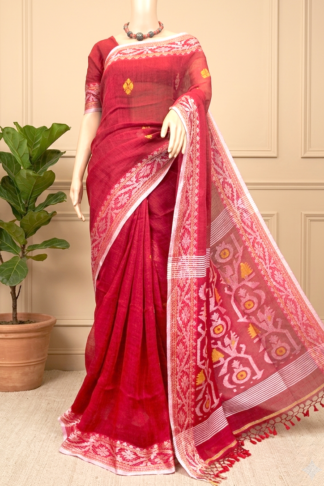 Red Linen Jamdani Saree (TL0338)