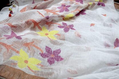 yellow-pink linen jamdani saree