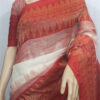 red white linen saree