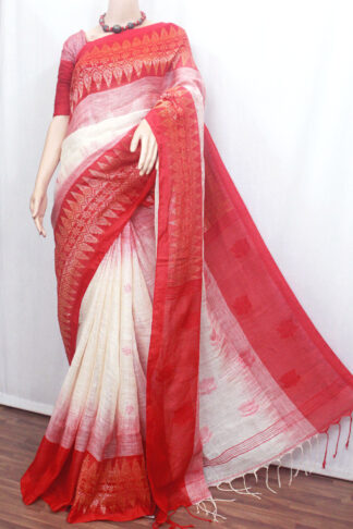red border linen jamdani saree