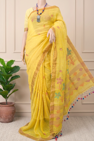 Yellow Linen Jamdani Saree (TL0343)