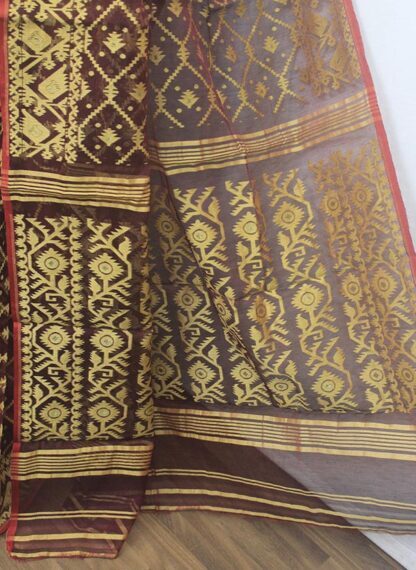 Chocolate Yellow Soft Jamdani Saree (TD0675) - Image 2
