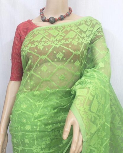 Pea green soft self jamdani saree