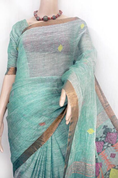 light sea-green linen saree, pastel shaded saree