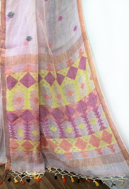 pink-yellow linen jamdani saree