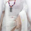 copper border white linen saree