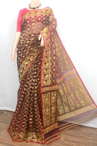 chocolate-yellow-soft-jamdani-sari