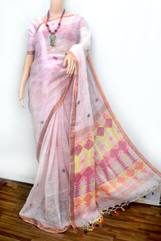 light pink linen jamdani saree