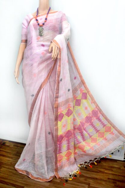 light pink linen jamdani saree
