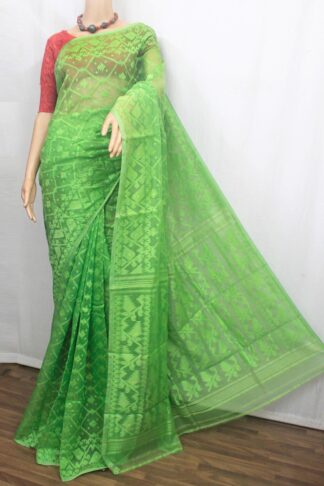 Pea green soft self jamdani saree