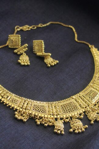 Ornamental Gold Plated Traditional Bridal Necklace Set, gold-plated heavy necklace set