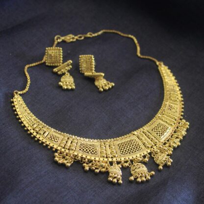Ornamental Gold Plated Traditional Bridal Necklace Set, gold-plated heavy necklace set