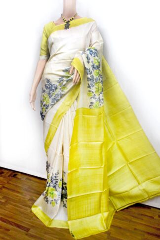 white-yellow pure silk saree, bishnupuri silk