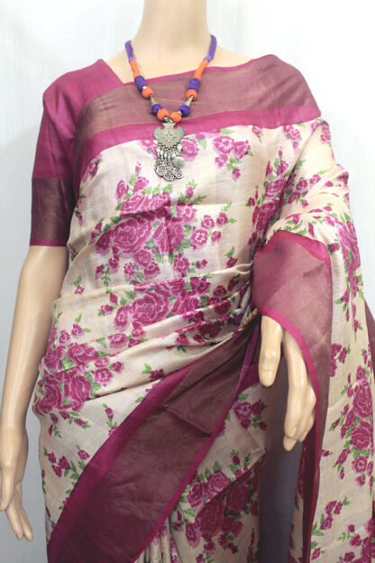 Floral Printed Tussar Silk (TS0509) - Image 2