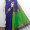 zari border and green pallu silk-cotton blue-green handloom saree