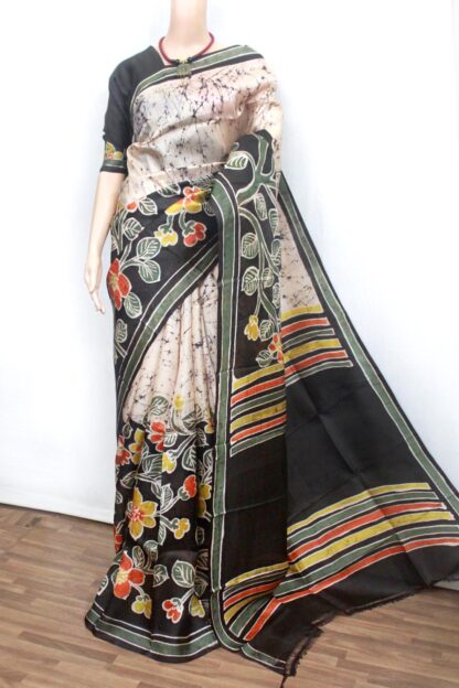 floral batik pure silk saree, silk mark