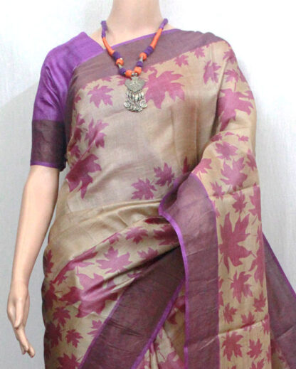 Printed Zari-Border Tussar Saree (TS0518) - Image 2