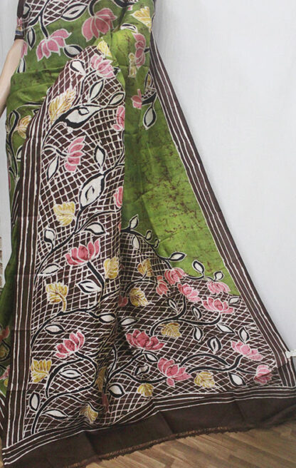 lotus pure silk saree, pista green tussar silk saree