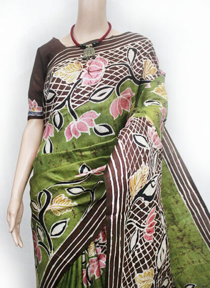 pista green tussar silk saree