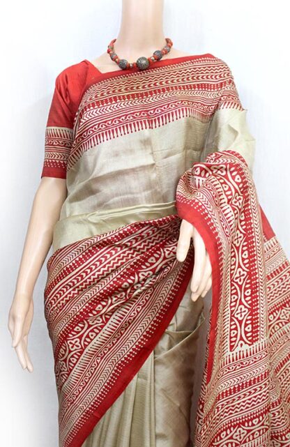 red-white pure silk saree