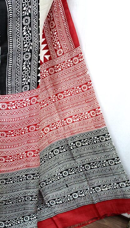 Red-White Pure Silk Saree (SK0467) - Image 2