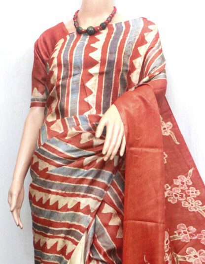 hand batik orange tussar silk saree