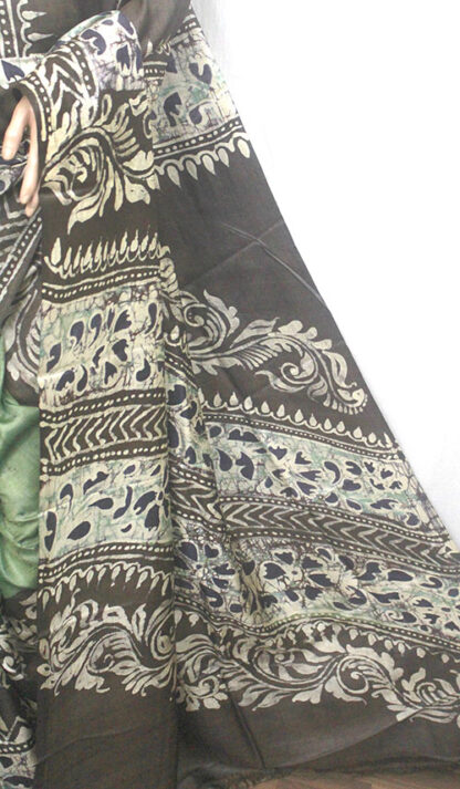 bottle green hand batik saree