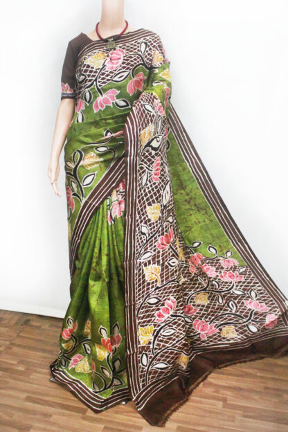lotus pure silk saree, pista green tussar silk saree